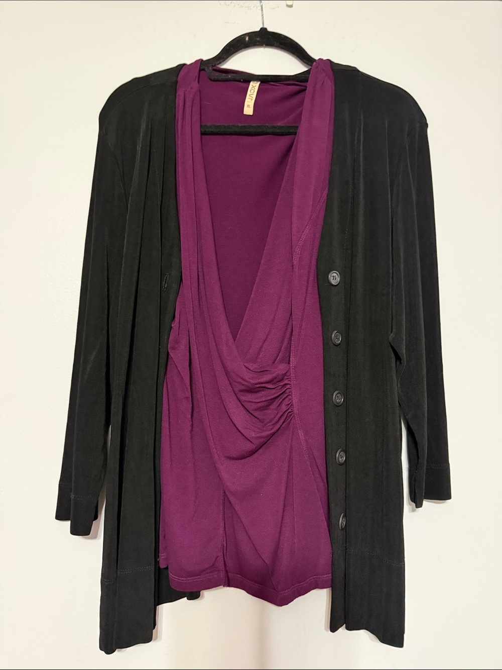 XCVI Purple Knit v-neck Top w silky button down jacket